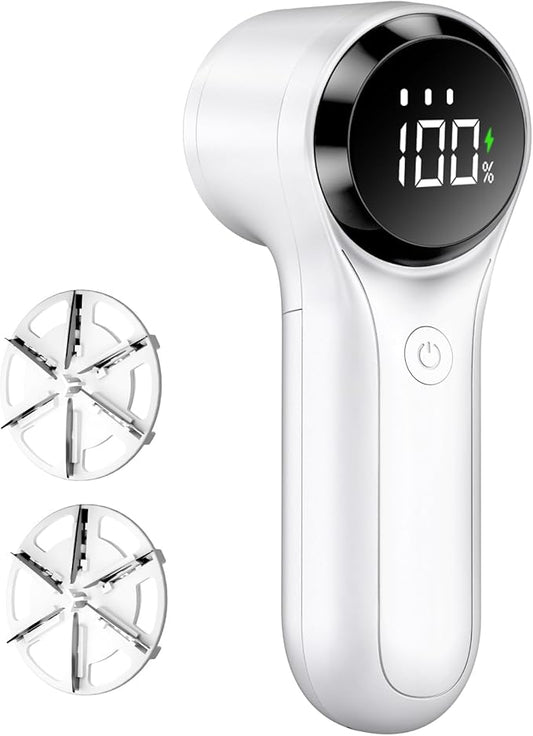 Buywoo Fabric Shaver, Electric Lint Remover, Rechargeable Lint Shaver, Household Essentials for Clothes, Upholstery, Furniture, Sweater Defuzzer to Remove Pilling, Battery Operated, White