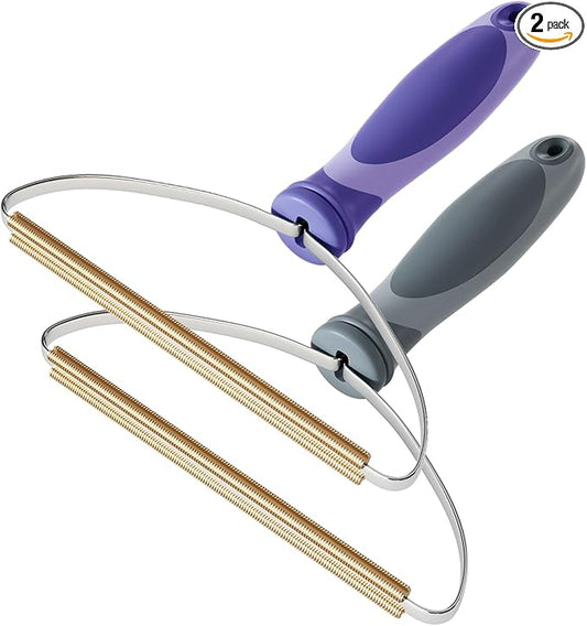 Pet Hair Remover, Dog Cat Hair Remover, Lint Cleaner Pro, Fur Removal Tool, Portable Carpet Scraper, Fuzz Rollers for Carpets, Car Mat, Couch, Pet Bed, Furniture & Rug (2-Pack, Gray & Purple)