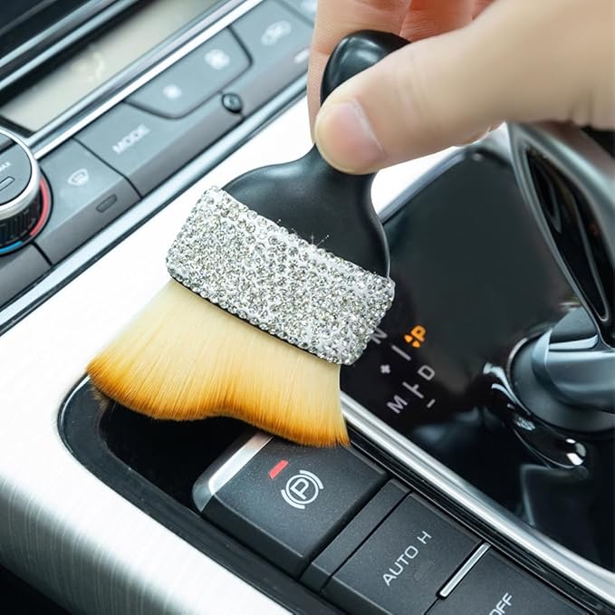 Bling Car Interior Dust Brush, Glitter Diamond Crystal Soft Bristles Dusting Tool for Automotive Dashboard, Air Conditioner Vents, Leather,Car Seat, Computer etc. (Rose Gold)