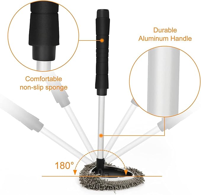 JOYFUL&HOPEFUL Car Windshield Cleaning Tool, Car Inside Window Cleaner Tool with Extendable Handle, 4pc Microfiber and 2pc Chenille, Car Interior Cleaner Tool Anti Fog, Streaks Free
