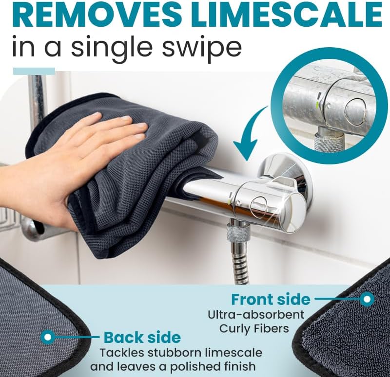 Shiny Wipes Medium Drying Towel, the Original, 12x16in/30x40cm, Ultra Absorbent Twisted-Loop Design, Streak-Free Towel Cloth for Shower, Household, Car, No Streaks or Limescale (1 Towel)