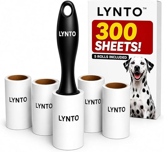 Lint Roller for Pet Hair – Extra Sticky Dog & Cat Hair Remover, 300 Sheets Value Set with 1 Handle + 5 Refill Rolls, Portable Lint Roller for Clothes, Couch & Car Seats