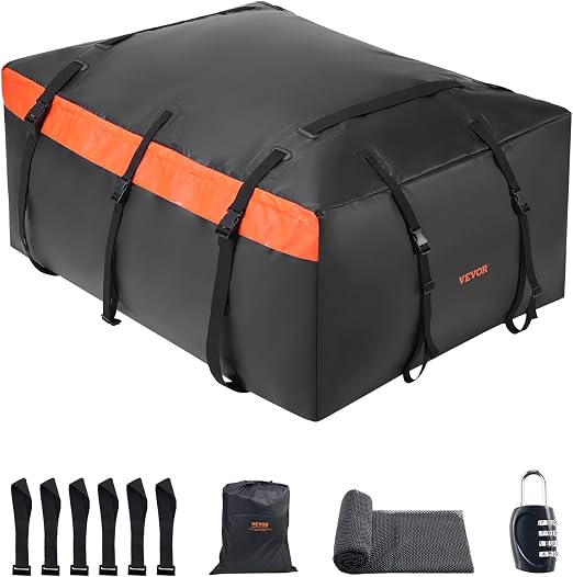 VEVOR Car Rooftop Cargo Carrier Bag, 23 Cubic Feet Roof Cargo Carrier, Heavy Duty 840D PVC 100% Waterproof Car Roof Lugg