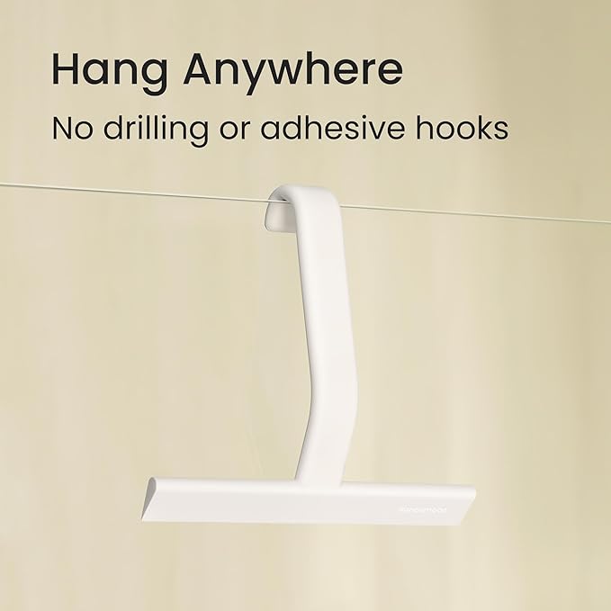 dancemoon JustHang Shower Squeegee for Glass Doors, All-One-Piece Award-Winning Silicone Squeegee with Built-in Hook for Bathroom, Window, Mirror, Tile Wall,Car, Streak-Free Cleaner Tool,10-Inch White