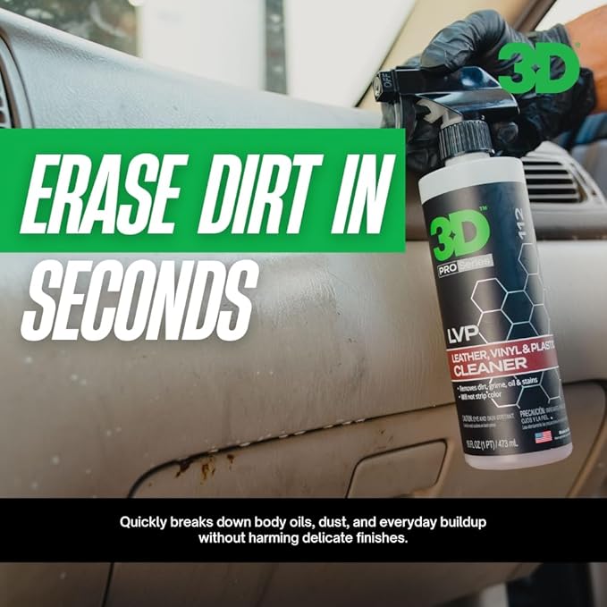 3D LVP Interior Cleaner - Removes Dirt, Grime, Grease, Oil & Stains from Leather, Vinyl & Plastic - Great for Seats, Steering Wheels, Door Panels, Dashboards - Car, Office, Home Use - 1 Gallon