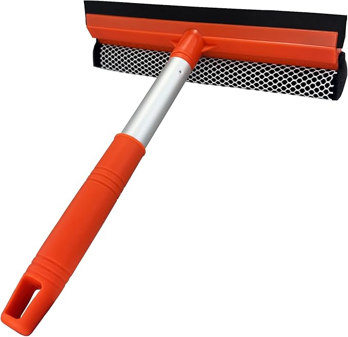 Shower Squeegee Window Squeegee Cleaner for Shower Doors Glass, 2 in 1 Window Cleaning Tool Window Scrubber Handheld Squeegee for Car Windshield with Sponge and Rubber Squeegee, Red