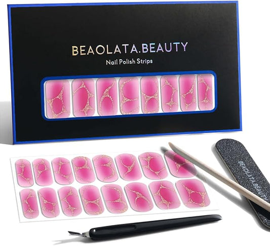 Nail Polish Strips, 32PCS Salon Quality Wraps, Long Lasting Gel Nail Stickers for Women Easy Apply& Remove (Blush Bloom Pink)