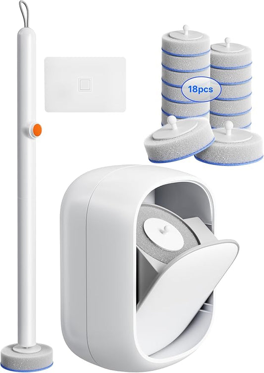 Disposable Toilet Cleaning System - Toilet Wand Kit with 18 High-Performance Refills, Wall Mounted Brush and Holder for Deep Cleaning Bathroom (Brush + 18 Refills)