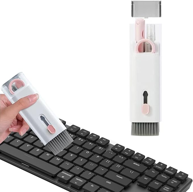 7 in 1 Laptop Cleaning Kit Keyboard Cleaner,Computer Tech Cleaning Brush,Earbuds Camera PC Monitor Screen Cleaner Computer Clean Tools Kit Corner Gap Duster Keycap Puller(Pink)