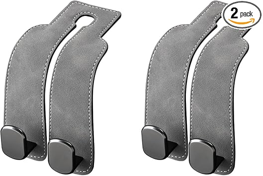 2 PCS Car Seat Headrest Hook, Suede Leather Back Seat Organizer Double Metal Hooks, Universal Headrest Hanger Convenient