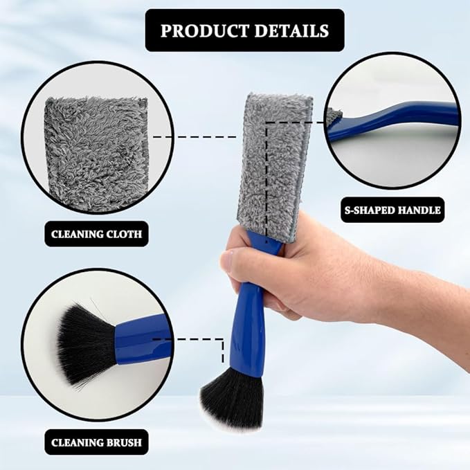 Universal 2 in 1 Duster for Car Clean, Car Vent Cleaner, Double Head Brush, Car Cleaning Accessories Interior Washing Brush Fit for Vehicle Dashboard Screen, Air Conditioning, Computer (Blue)