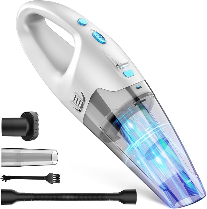 FUOAYOC Handheld Vacuum Cordless,Car Cordless Rechargeable, 6KPA Powerful Suction Hand Held Vacuum with LED Light/Multi Accessories, 1.6lbs Mini Portable Vacuum Cleaner for Home/Car/Office Cleaning