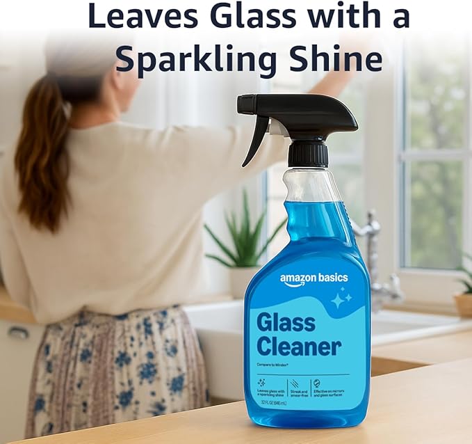 Amazon Basics Glass Cleaner, Streak-Free Shine, 32 Fl Oz, Pack of 2 with 1 Sprayer