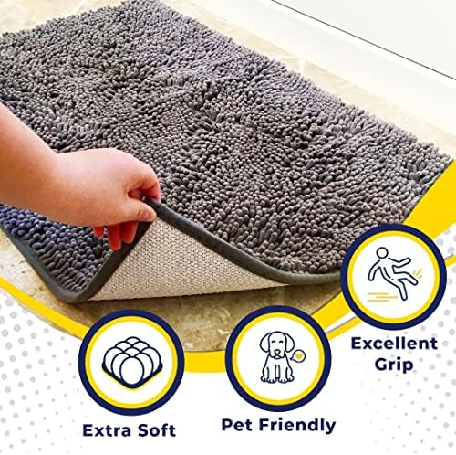 Super Water Absorbent Door Mat Indoor, Microfiber Quick Dry Chenille Entryway Rug, Slip Resistant Front Door Mat, Indoor Mats for Entryway, Machine Washable Pet Rug, Grey 30"x19"