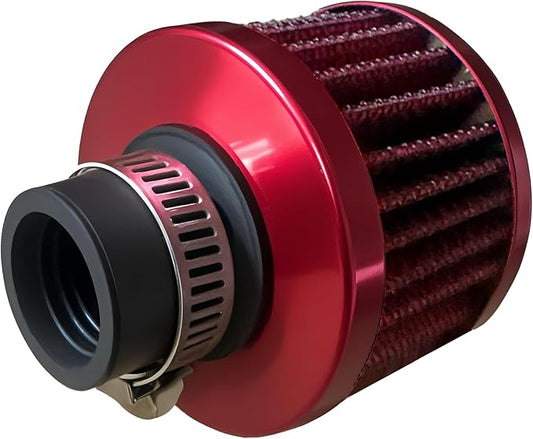 18mm Cold Air Intake Filter, Automotive Cold Air Breather Filter with Adjustable Clamp, Car Valve CoverTurbo Vent Cleaner Accessory, Fits for Car Motorcycle (Red)