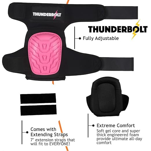Thunderbolt Knee Pads for Women for Work for Flooring, Gardening, Cleaning, Tile Work, with Comfortable Gel Cushion and Anti-Slip Straps