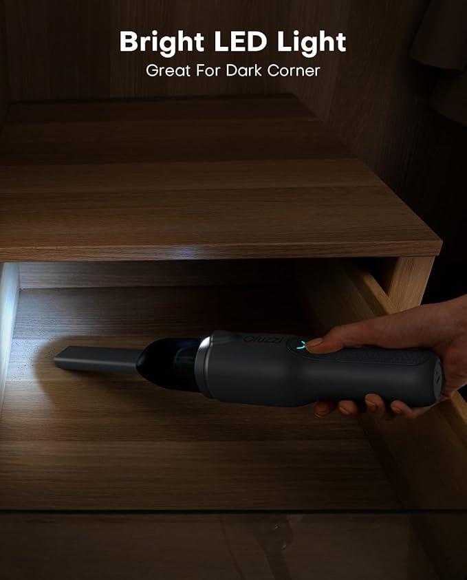 Ofuzzi Slim H7 Pro Cordless Handheld Vacuum with LED Light, Ultra-Lightweight 1.0LB, 11000Pa Powerful Suction, Two-Speed Modes, Type-C Fast Charging, Mini Vacuum for Home Cleaning (Gray)