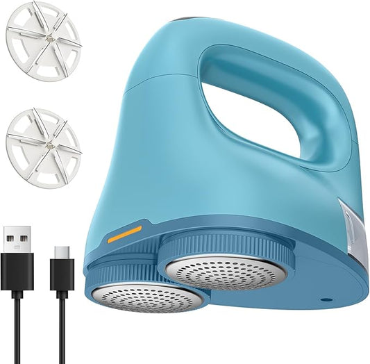 Fabric Shaver with Dual Head, 2X Faster Lint Remover for Clothes, 6-Leaf Blades, 2-Speed Electric Sweater Defuzzer with LED Display for Furniture & Clothing