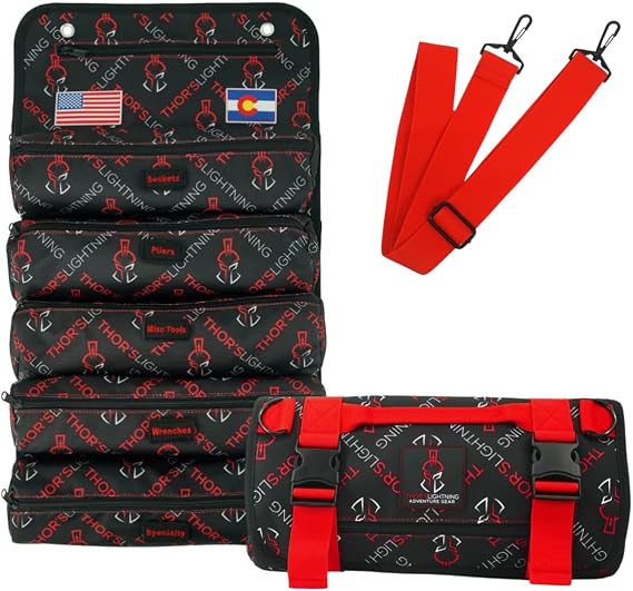 Thor's Lightning Air Systems Universal Heavy Duty Tool Bag Roll, Organizer for Tools with 7 Labeled & Detachable Compart