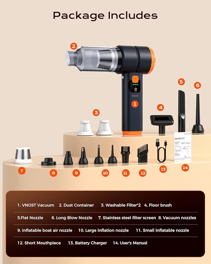 Portable Cordless Car Vacuum,4-in-1 Handheld Cordless Vacuum with 30000Pa Suction, 130000 RPM,6800mAh Battery,10 Nozzles,Rubber Paint Material for Car,Home,Birthday Gifts for Men Dad Husband(Black)