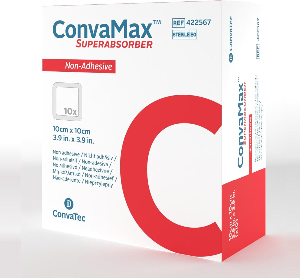 ConvaMax 4"x4" Super Absorbent Wound Dressing, Non-Adhesive, 10 Ct Box
