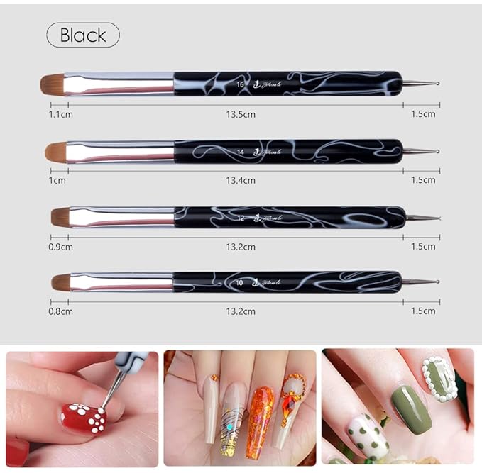 French Nail Brush, YIHUALE 2 Way French Gel Acrylic Nail Art Kolinsky Brush With Dotting Tool for Professional Manicure Cuticle Clean Up Nail Art Design- White And Black (10#, Black and White)