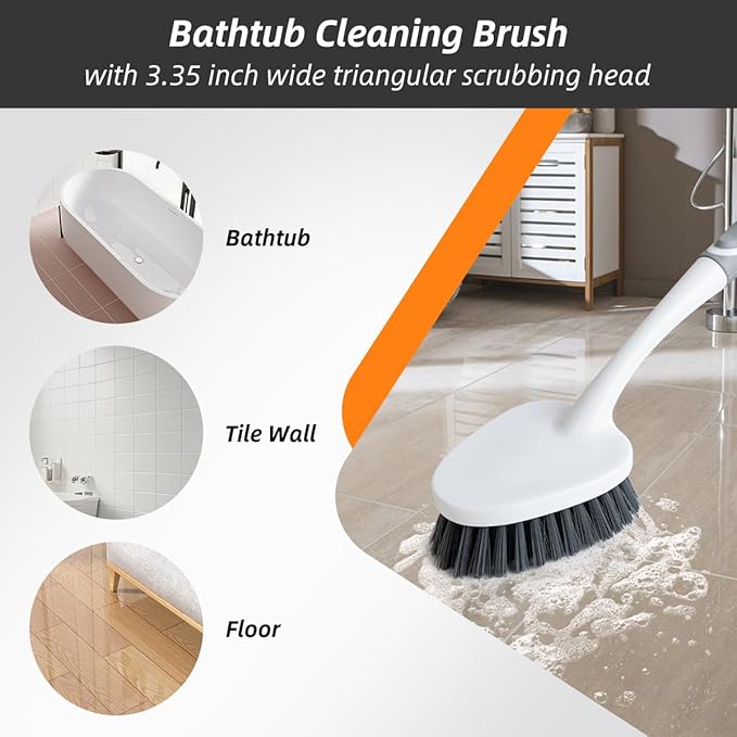3 Pack Heavy-Duty Scrub Brush Set, Grout Brush, Shower Squeegee, Shower Cleaner Brush with Non-Slip Grip, Stiff Bristles Scrub Brushes for Cleaning Bathroom, Shower, Tile, Grout, Tub, Floor, Sink