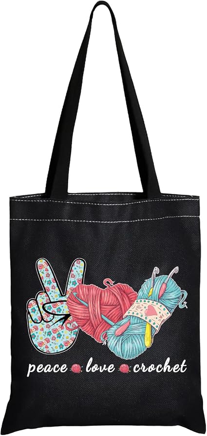 JXGZSO Knitting Project Bag Peace Love Crochet Makeup Bag With Zipper Knitter Gift