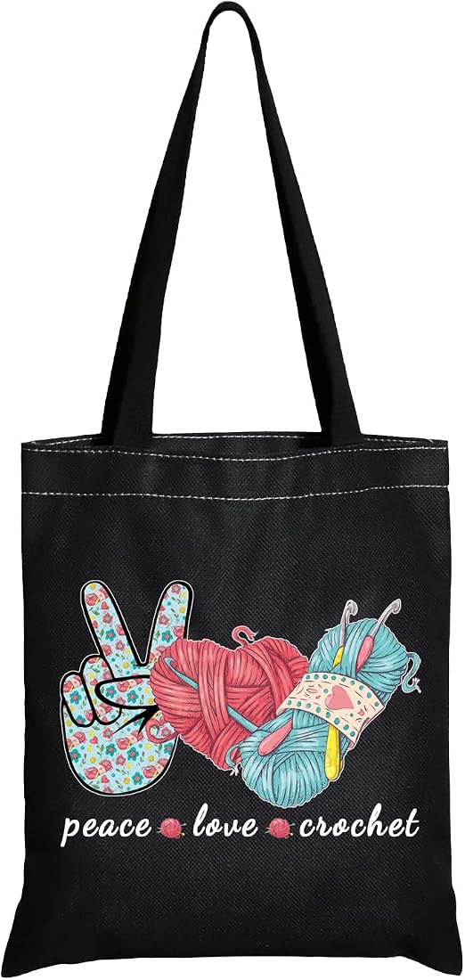 JXGZSO Knitting Project Bag Peace Love Crochet Makeup Bag With Zipper Knitter Gift