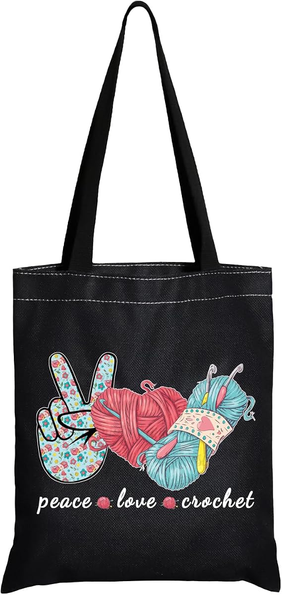 JXGZSO Knitting Project Bag Peace Love Crochet Makeup Bag With Zipper Knitter Gift