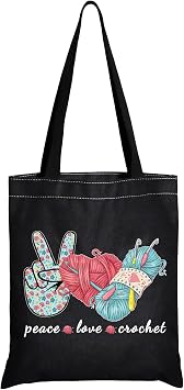 JXGZSO Knitting Project Bag Peace Love Crochet Makeup Bag With Zipper Knitter Gift