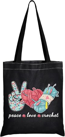 JXGZSO Knitting Project Bag Peace Love Crochet Makeup Bag With Zipper Knitter Gift