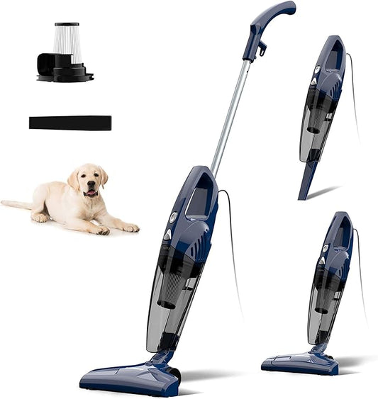 Corded Stick Vacuum for Pet Hair & Hard Floors - Lightweight, 3-in-1 Handheld with 180°Left-Right Steering, 14KPA Powerful Suction on Low-Pile Carpet, HEPA Filter, 16.4ft Cord, 0.7L Capacity (VA001)
