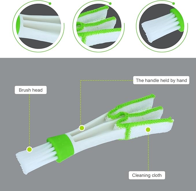 3 PCS Mini Car Air Vent Gap Duster Brush, Double Ended Soft Bristle Dashboard Window Blind Duster, Deep Cleaning Car Interior Dust Remover Tool for Most Cars SUVs Trucks (Green)