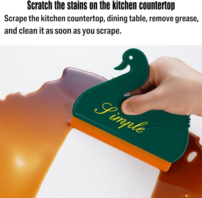 Squeegee Bathroom Glass Door Cleaning Scraper with Hanging Hook, Silicone Mini Kitchen Countertop Squeegee, Water Wiper Scraper for Sink Tiles Cleaning Tools (Swan 2PCS)