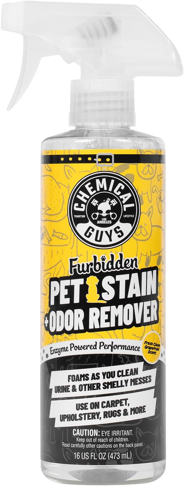 Chemical Guys Furbidden Pet Stain Remover for Car & Home, Carpet & Upholstery Cleaner, Eliminates Pet Odors & Stains from Urine & Vomit, Multi-Surface Pet Odor Neutralizer - 16 oz