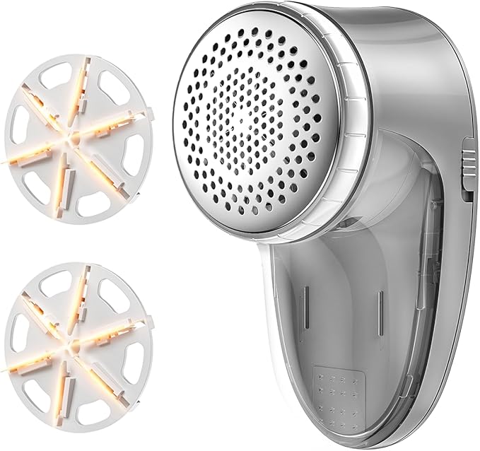 Ruidla Fabric Shaver Lint Remover, Sweater Shaver with Replaceable Stainless Steel 6-Leaf Blades, Fabric Defuzzer for Clothes Fuzz, Lint Balls - Battery Operated