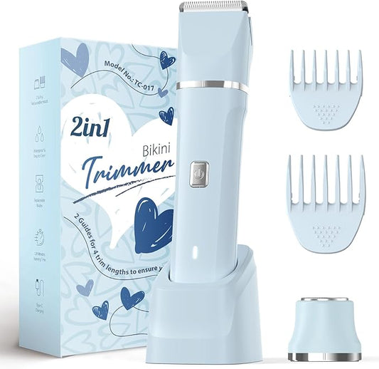 Risina Bikini Trimmer for Women - Body Hair Trimmer Shaver for Women's Grooming, Wet & Dry Use Groomer, Dusk Razor for Women, Ladies Electric Razors for Legs, Female Trimmer for Private Area, Blue