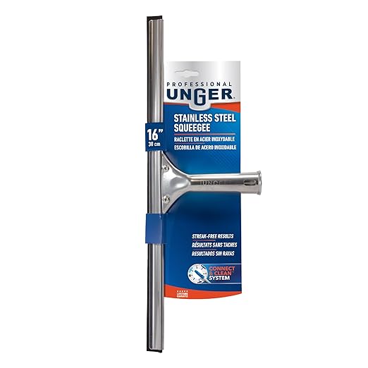 Unger Professional 16” Stainless Steel Window & Glass Cleaning Squeegee - Cleaning Supplies, Heavy Duty Squeegee for Window Cleaning, Streak Free Results