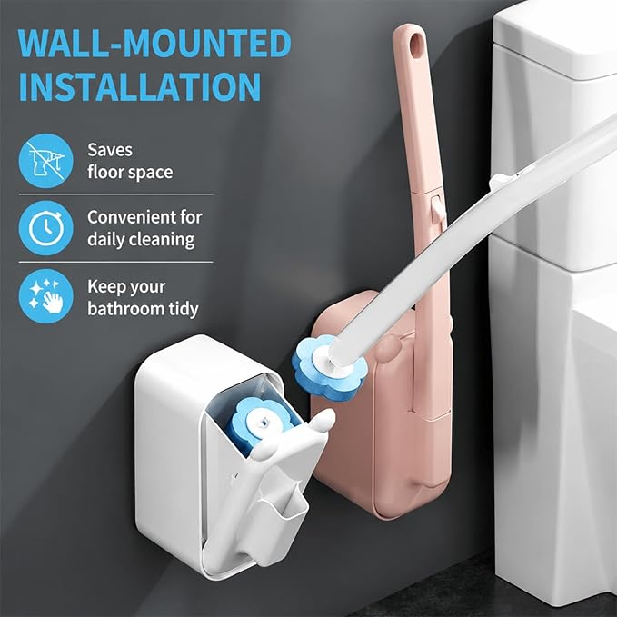 Disposable Toilet Brush with 48 Refills,Toilet Cleaning Supplies,Toilet Wand Brush Starter Kit,Wall Mounted Toilet Bowl Cleaner Brush with Holder for Bathroom Deep Cleaning & Hygiene (White)