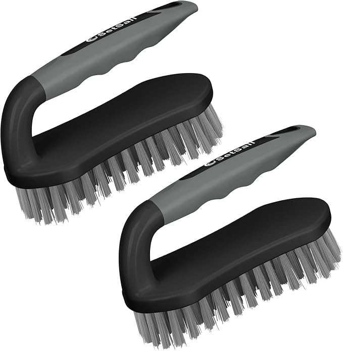SetSail Scrub Brush, Heavy-Duty Scrub Brushes for Cleaning with Stiff Bristles Cleaning Brush for Shower, Bathroom, Carpet, Kitchen and Bathtub Scrubber - 2 Pack（Black Grey）