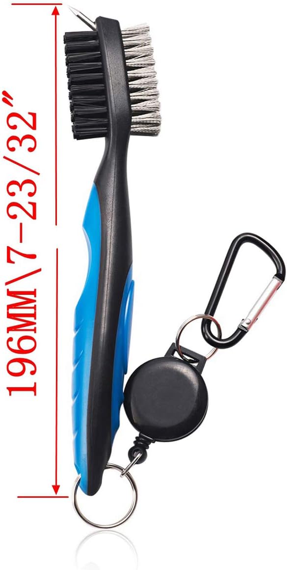 Pack of 2 Golf Club Brush Groove Cleaner with Retractable Zip-line and Aluminum Carabiner Cleaning Tools