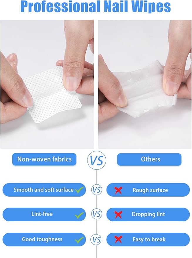TEOYALL Lint Free Nail Wipes, 800 PCS Non-Woven Fabric Nail Cleaning Pads White Lash Extensions Glue Cleaning Wipes Nail Salon Supplies