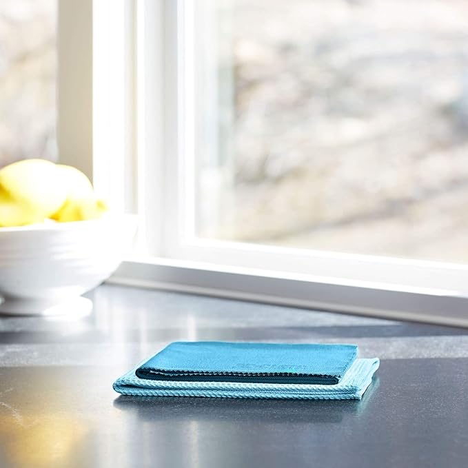 E-Cloth Window Cleaning Cloth Kit - Reusable Durable Towels, Washable & Long Lasting, Glass Cloth for Windows, Mirrors, Cars, Lenses & Screens, Streak Free Shine, Microfiber - Alaskan Blue