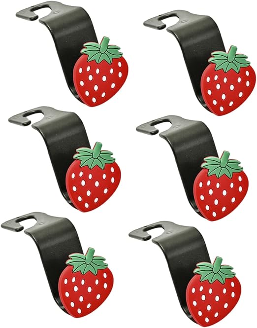 SUPVOX 6pcs Car Hooks Back Seat Storage Hooks - Cute Strawberry Design, Multi-Functional Plastic Hangers for Car Organiz
