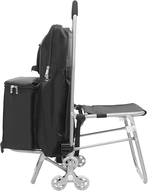 Trolley with Seat, Foldable Shopping Cart with Wheels, Folding Wheeled Portable Rolling Chair/Art Cart with Storage Bag,