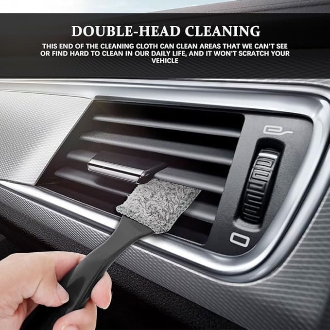 Universal 2 in 1 Duster for Car Clean, Car Vent Cleaner, Double Head Brush, Car Cleaning Accessories Interior Washing Brush Fit for Vehicle Dashboard Screen, Air Conditioning, Computer (Black)