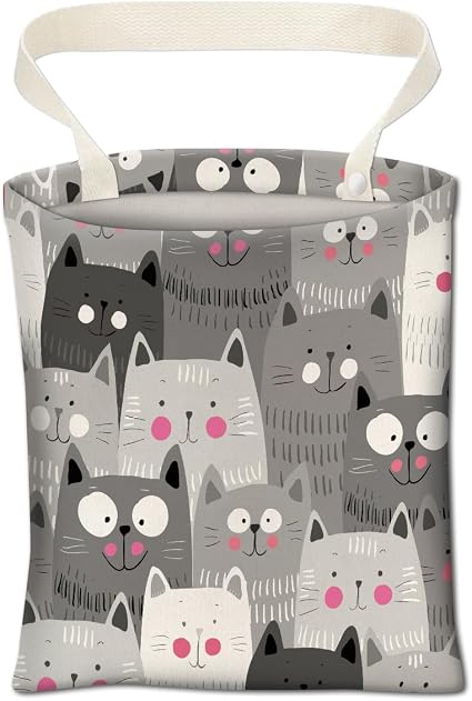 Cute Car Trash Bag, Hanging Car Organizer and Storage Bag, Trash Bin for Vehicle, Travelling, Camping - Cute Grey Cats