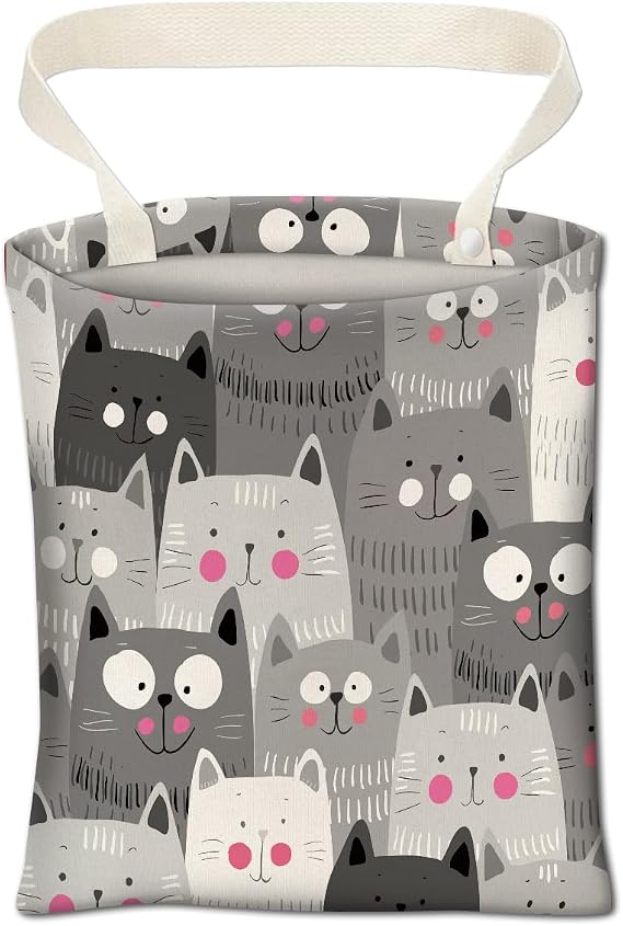 Cute Car Trash Bag, Hanging Car Organizer and Storage Bag, Trash Bin for Vehicle, Travelling, Camping - Cute Grey Cats