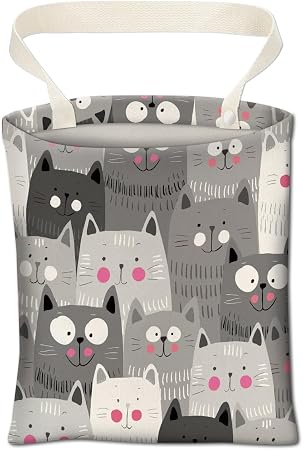 Cute Car Trash Bag, Hanging Car Organizer and Storage Bag, Trash Bin for Vehicle, Travelling, Camping - Cute Grey Cats